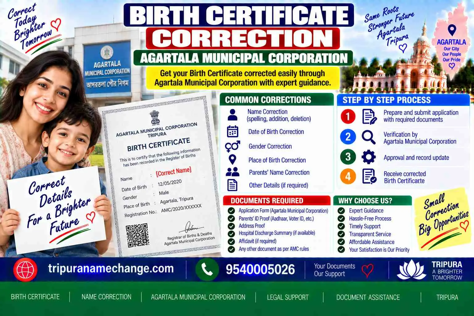 Rural birth certificate correction in Tripura through the Panchayat Secretary or Village Secretary