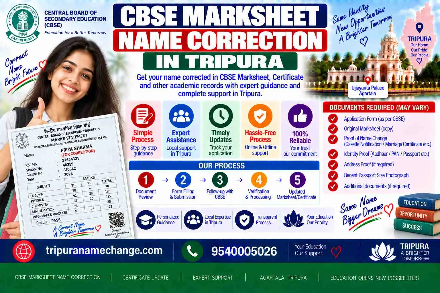CBSE marksheet name correction for Tripura students through the school and the regional office