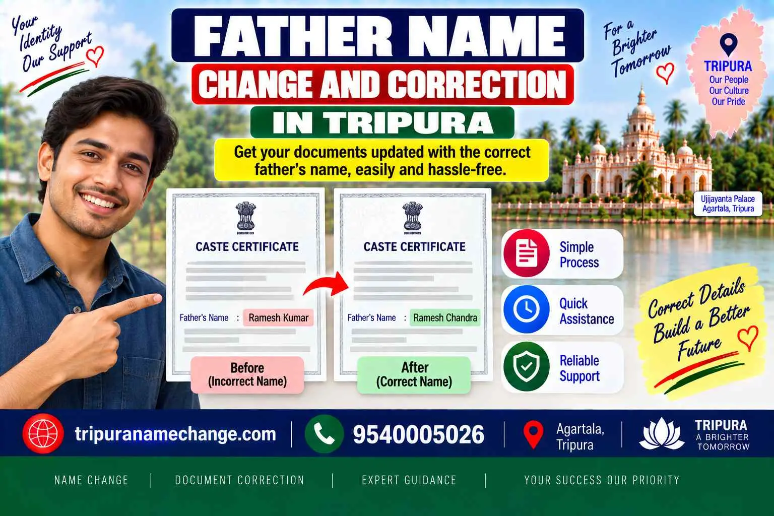 Father's name change and correction across documents in Tripura