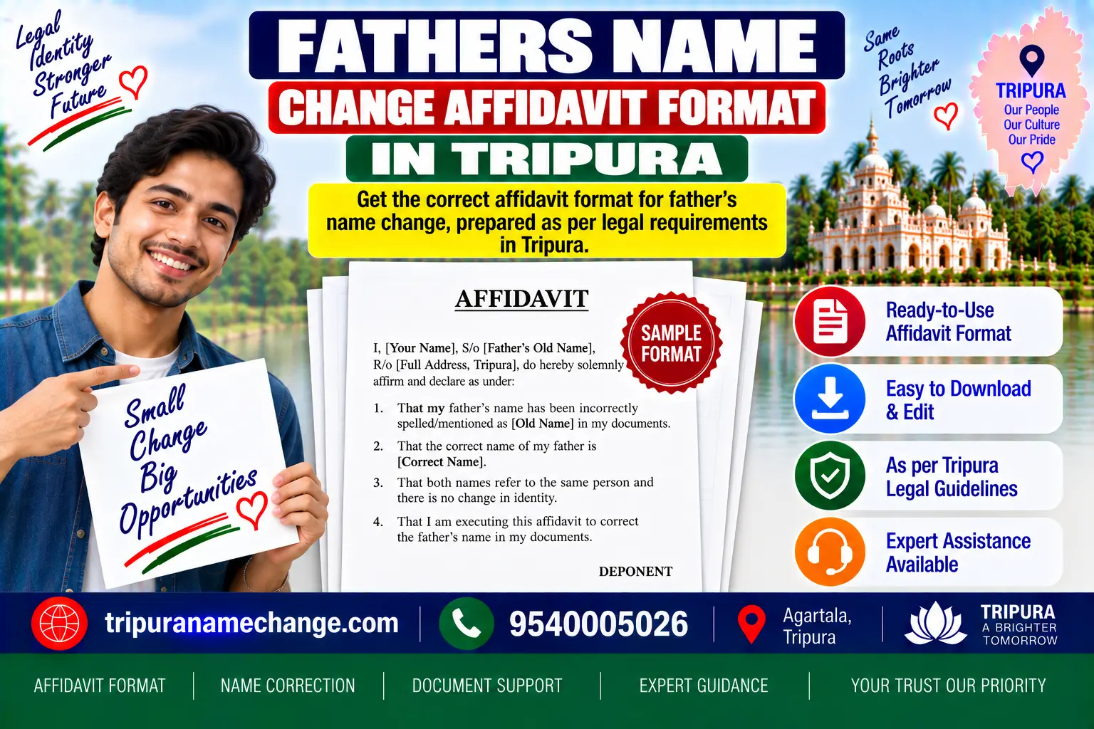 Father's name affidavit formats for Tripura, including the one and the same person declaration