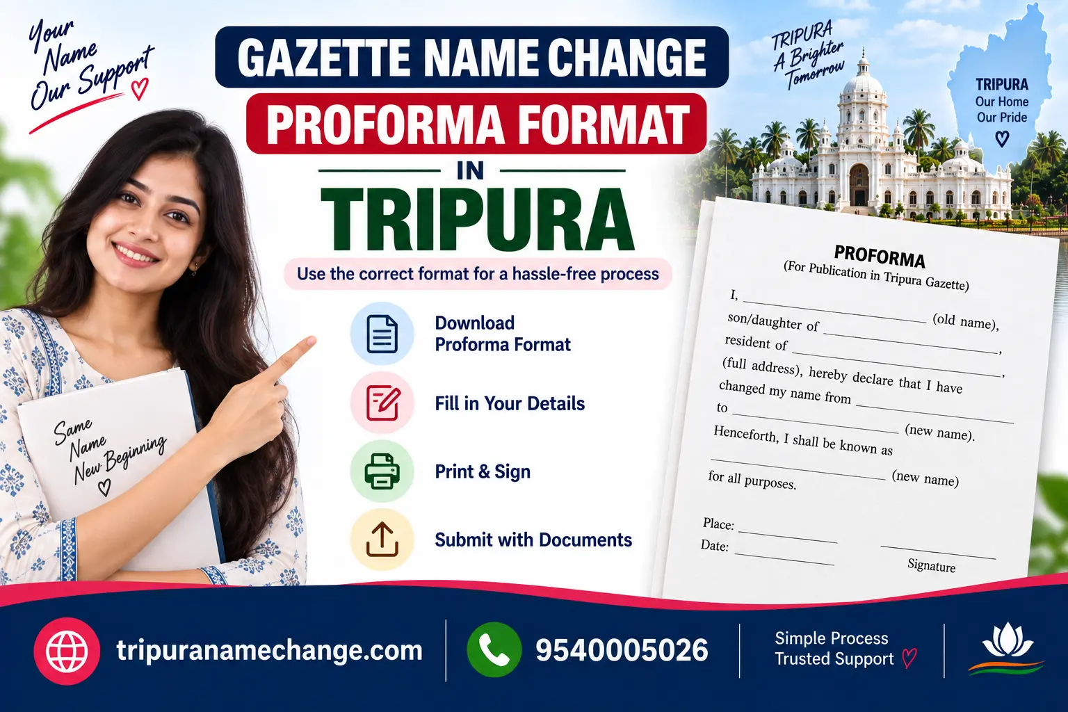 Gazette name change proforma format for Tripura with an Agartala address example