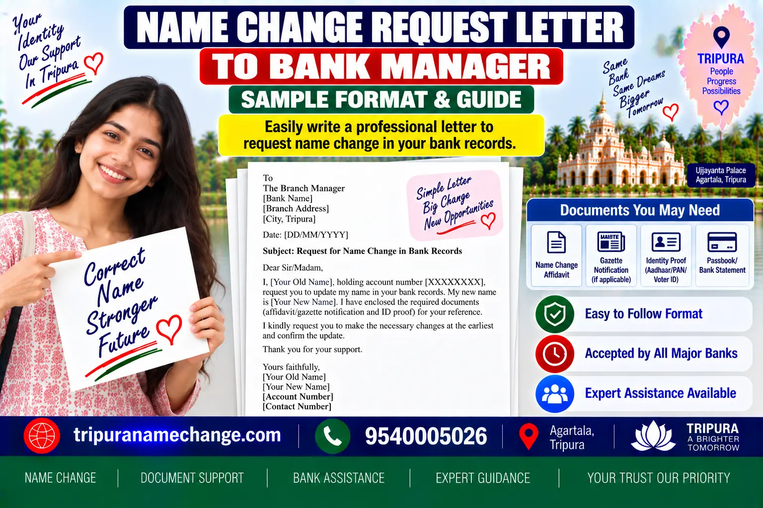 Name change request letter formats for a bank manager