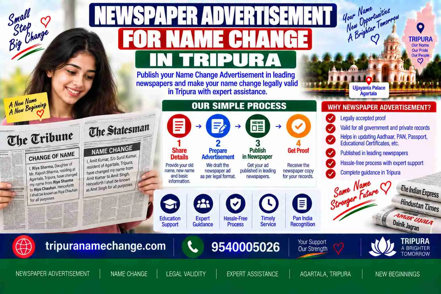 Newspaper advertisement for name change in Tripura in one Bengali daily and one English daily