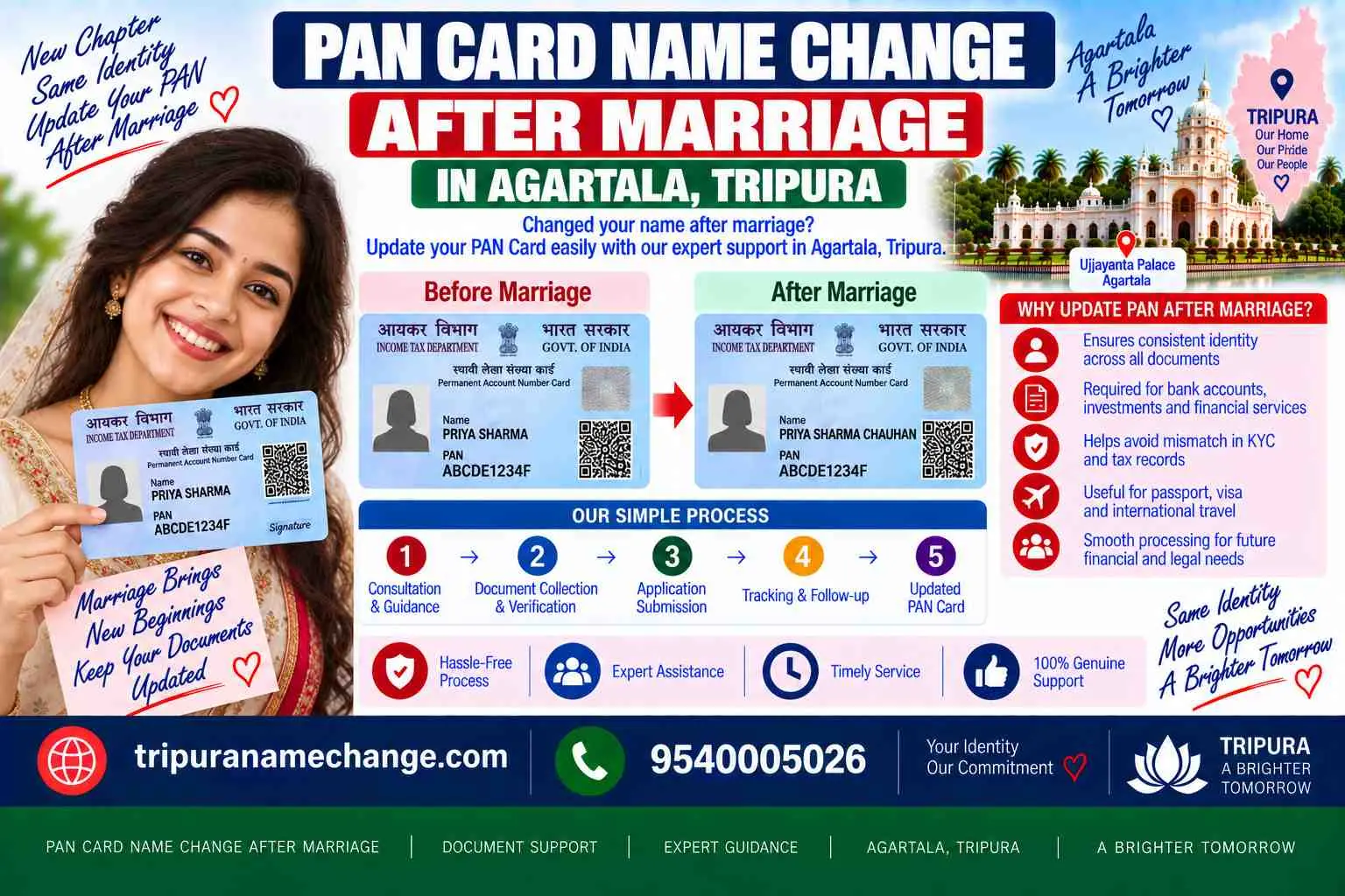 PAN card name change after marriage in Tripura with the marriage certificate, after Aadhaar, same PAN number