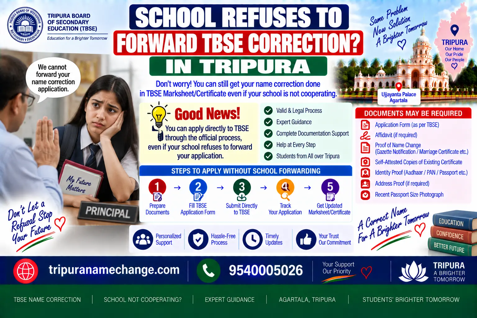 What to do when a school refuses to forward a TBSE name correction in Tripura