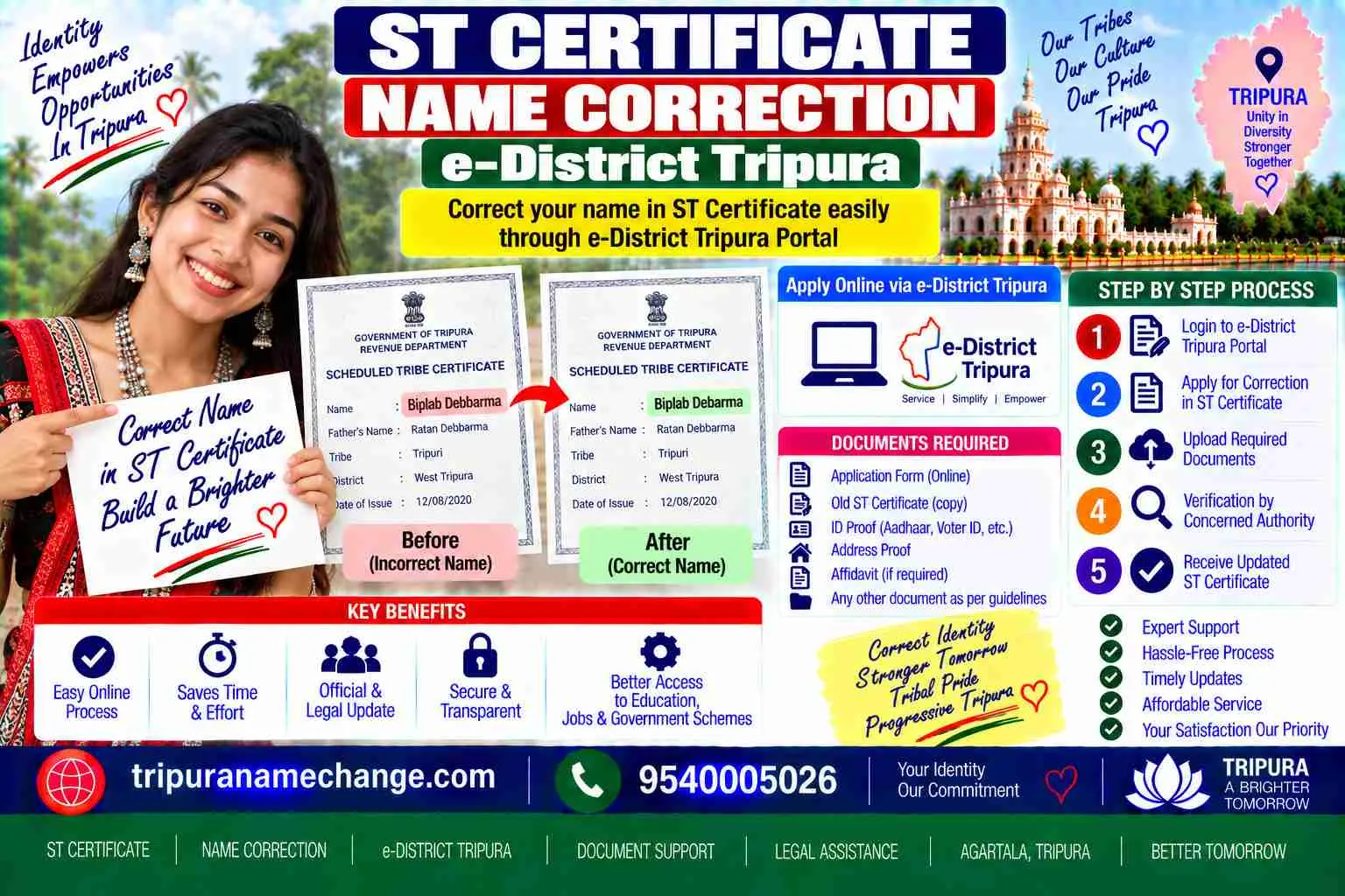 ST certificate name correction through the e-District Tripura portal